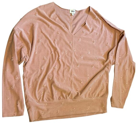 BKE Top SZ XL Peach Distressed Long Sleeve Boho Chic Lagenlook Minimalist Casual - Picture 3 of 6